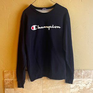 Men's Powerblend Crewneck Sweatshirt, Classic Script, Navy.